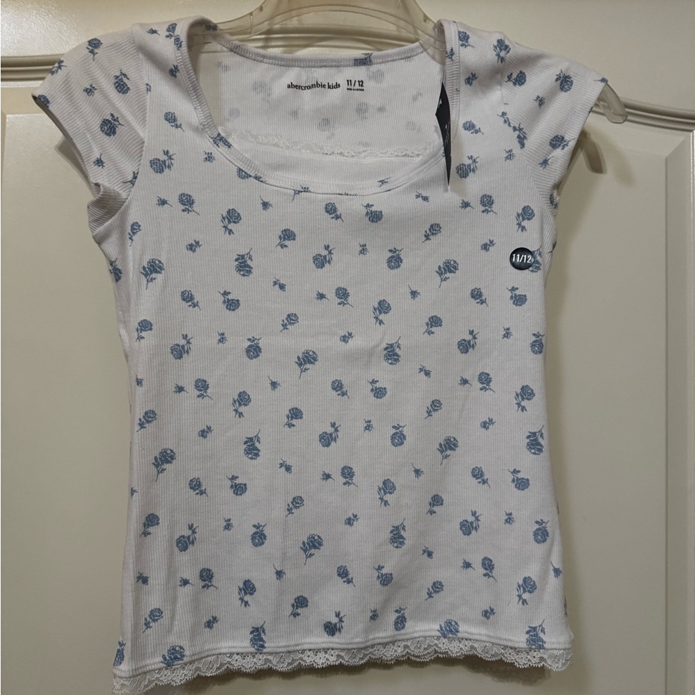 Abercrombie Kids White Top with Blue Floral Pattern